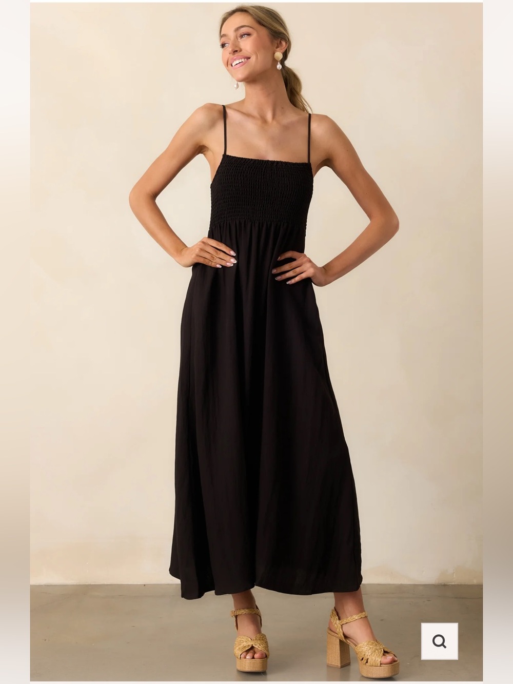 Z Supply Black Smocked Waist Midi Dress - Picture 3 of 11